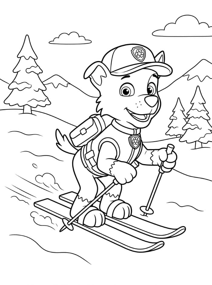 Rocky Paw Patrol går på ski fargelegging