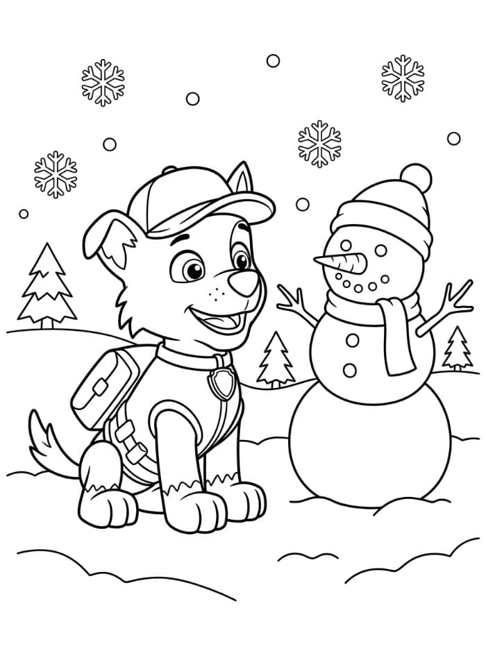 Rocky Paw Patrol med snømann fargelegging
