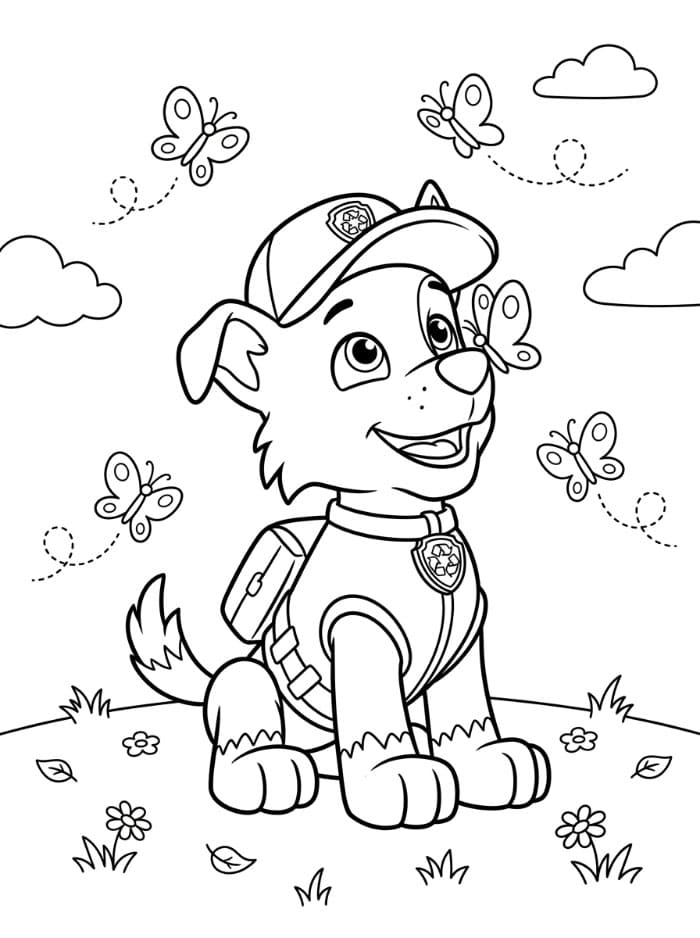 Rocky Paw Patrol med sommerfugler fargelegging