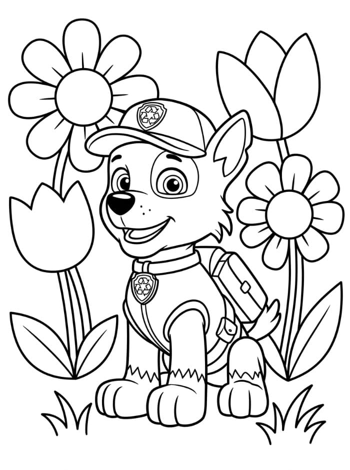Rocky Paw Patrol med store blomster fargelegging