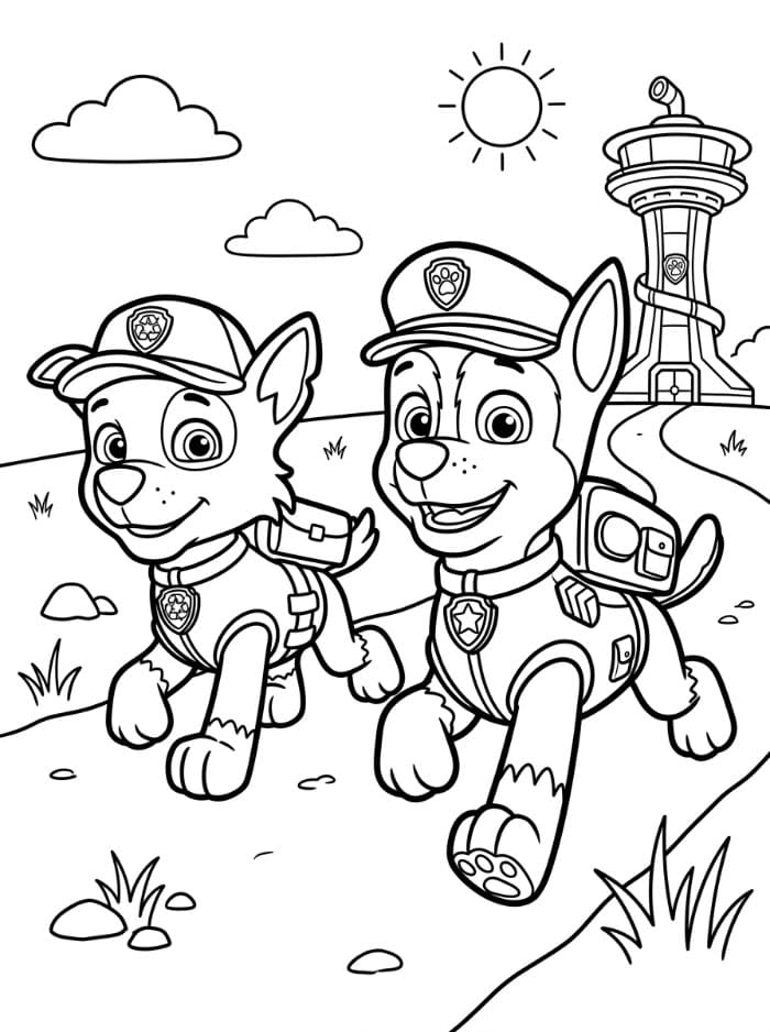 Rocky Paw Patrol og Chase på oppdrag fargelegging