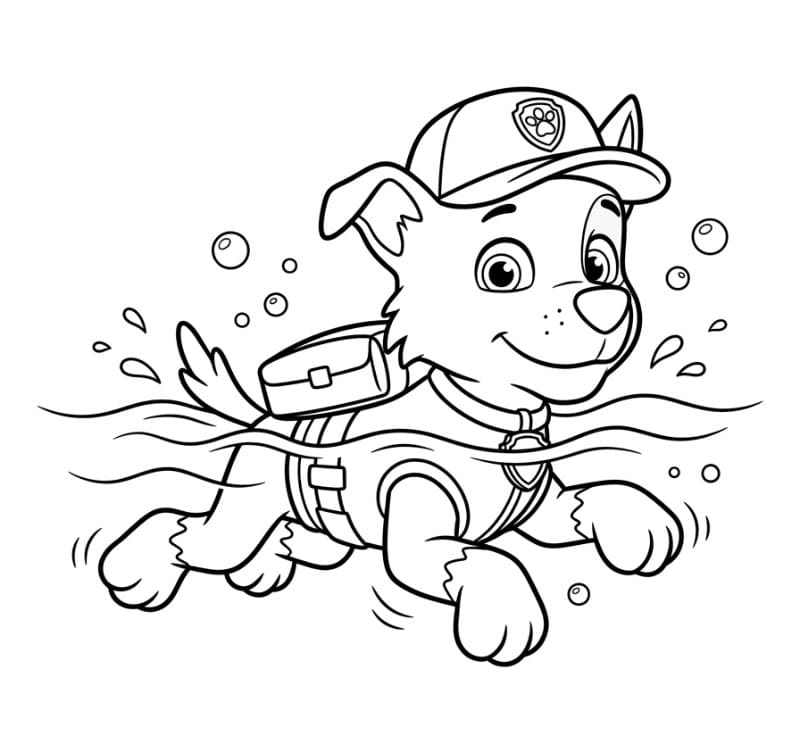 Rocky Paw Patrol svømmer fargelegging