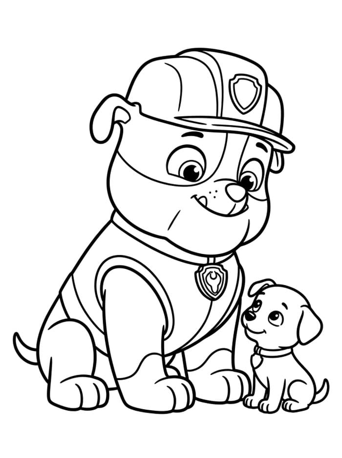 Rubble med en liten valp fargelegging