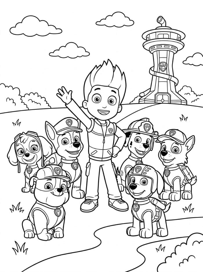 Ryder og Paw Patrol-teamet fargeleggingsside