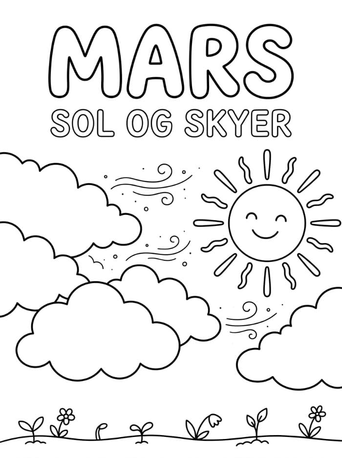 Sol og skyer i mars fargelegging