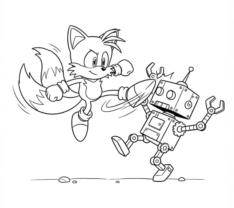 Tails kjemper mot en robot fargelegging