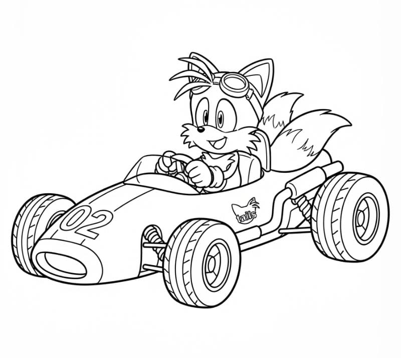 Tails kjører en racerbil fargelegging