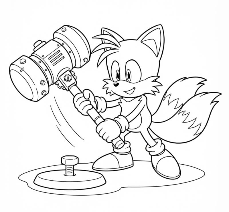 Tails og en mekanisk hammer fargelegging