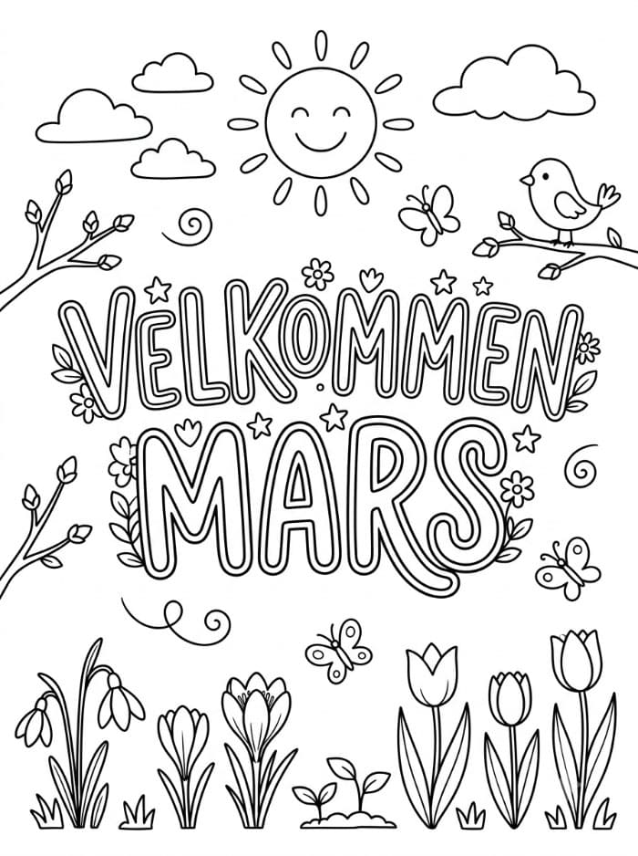 Velkommen mars med sol fargelegging